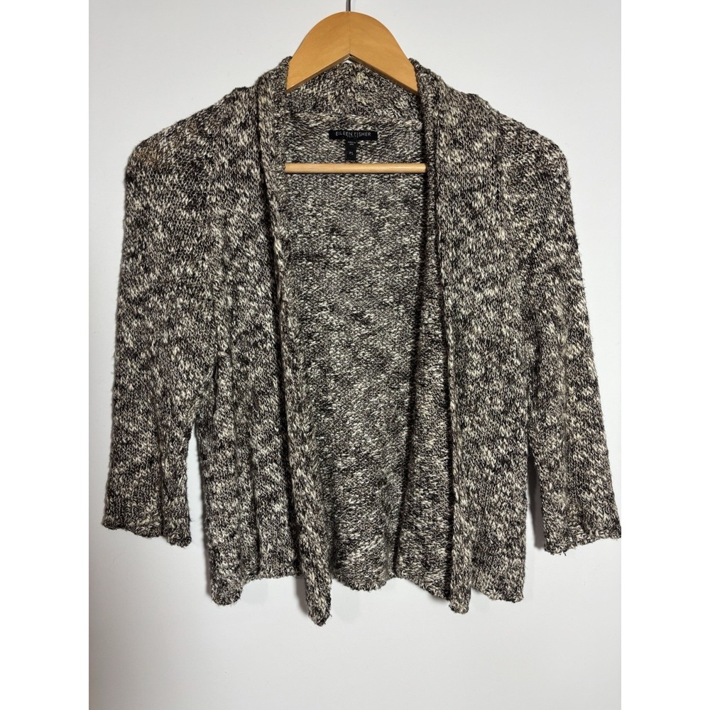 Eileen Fisher Womens PS Marled Brown Open Front Cardigan‎ Sweater Linen Blend